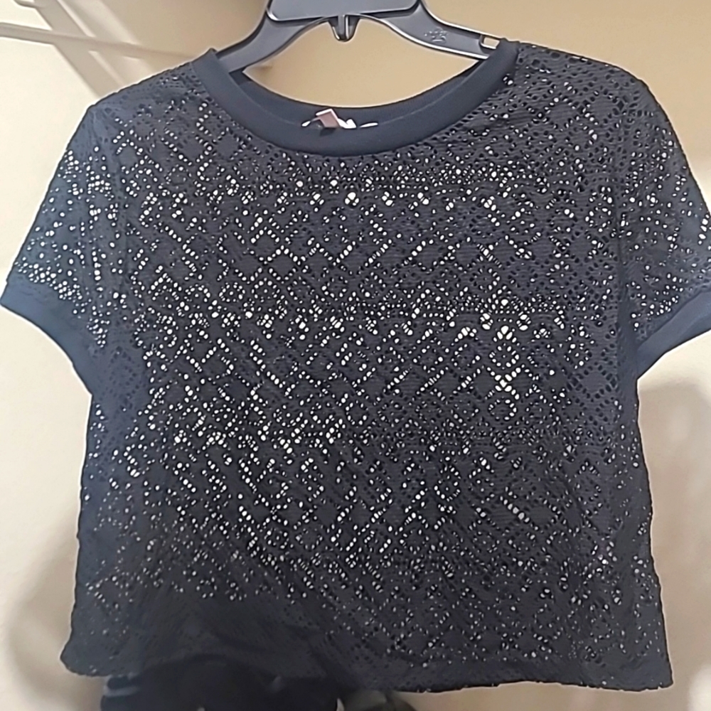 Victoria's Secret Black Crochet Cover Up Crop Top.